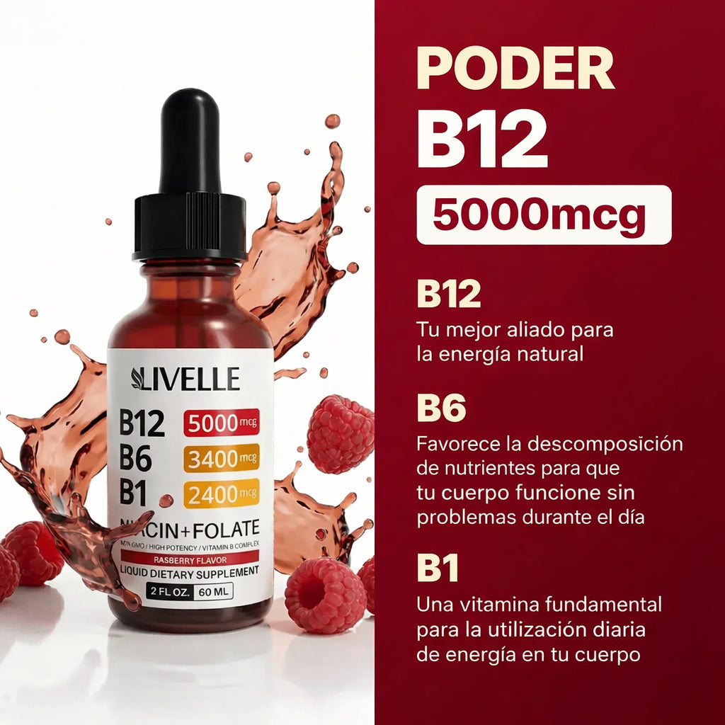 SUPLEMENTO LÍQUIDO DE VITAMINA B12 CON FRAMBUESA OFERTA 2X1