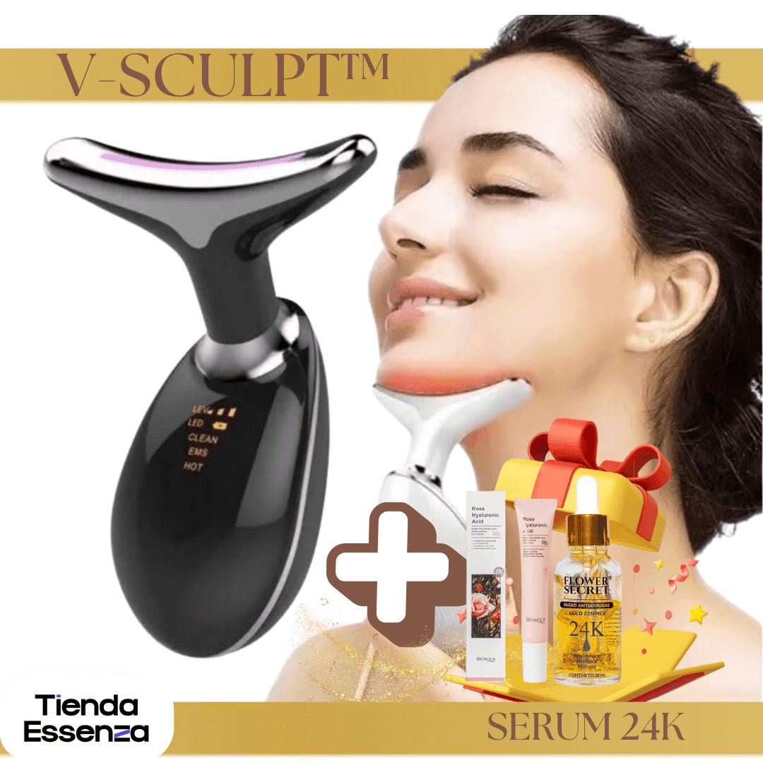 Masajeador Reductor De Papada y Antiarrugas V-Sculpt™ + Serum 24k y Contorno de Ojos de REGALO🎁✨