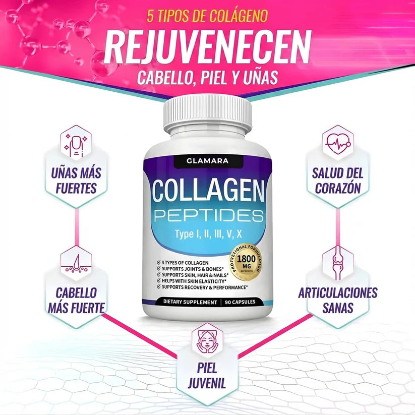 Colágeno Hidrolizado 1800mg – Piel Firme, Menos Arrugas y Cabello Fuerte