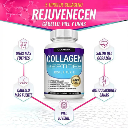 Colágeno Hidrolizado 1800mg – Piel Firme, Menos Arrugas y Cabello Fuerte