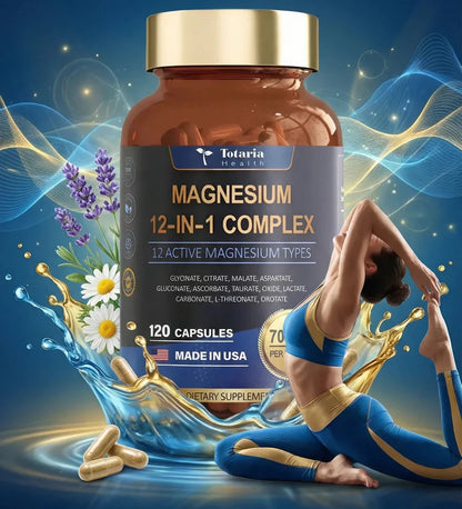 MAGNESIUM 12 EN 1 COMPLEX: La Única Fórmula con 12 Formas de Magnesio en Una Sola Cápsula.