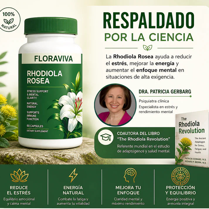 Fórmula Natural con Extractos de Rhodiola Rosea, Menta, Lirio, te verde y Schisandra- Sana tu cuerpo al 100%