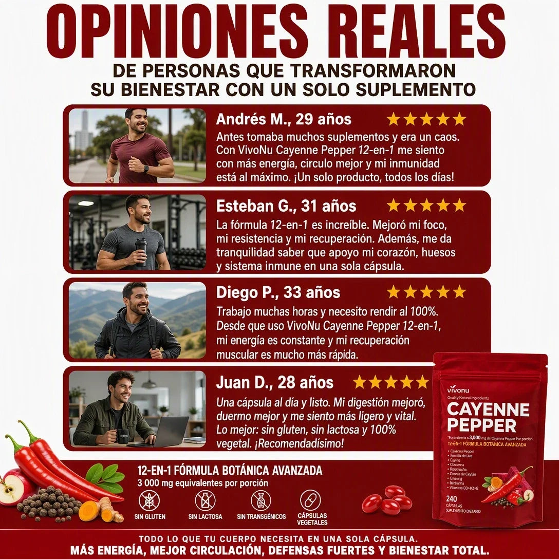 VIVONU Cayenne Pepper Softgels 🌶️ | Pimienta de Cayena con Capsaicinoides – Suplemento Natural para tu Bienestar Diario