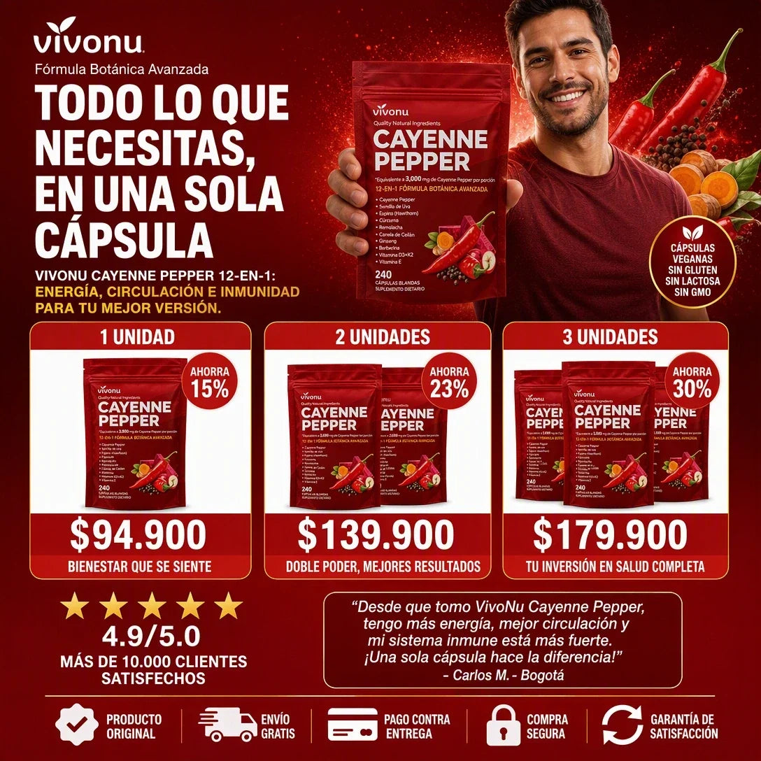 VIVONU Cayenne Pepper Softgels 🌶️ | Pimienta de Cayena con Capsaicinoides – Suplemento Natural para tu Bienestar Diario